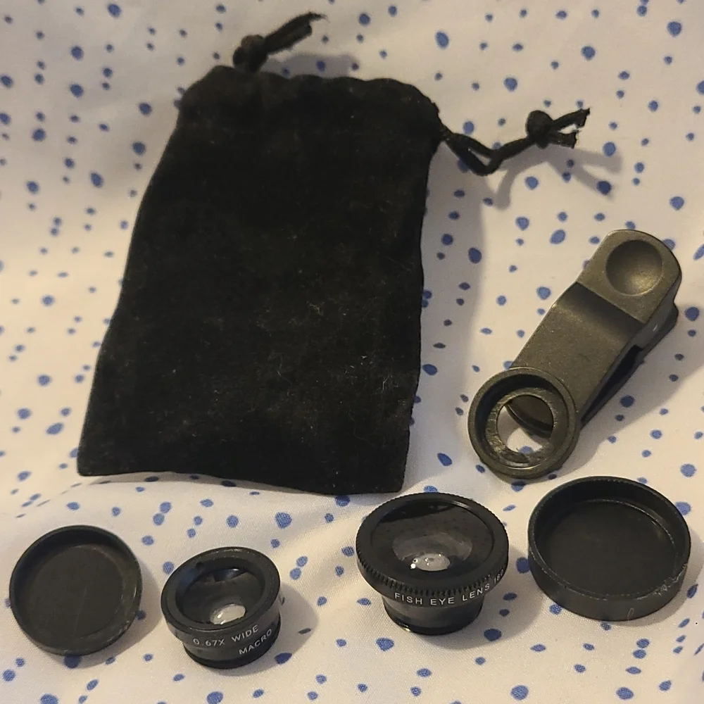 Macro and fish lens clip on set for phone or camera